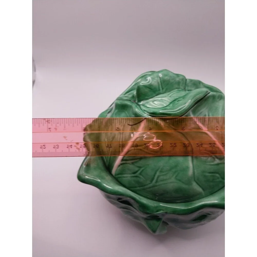 Holland Mold Co. Green Leaf Design Ceramic Covered Dish Vintage Serveware USA